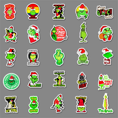 52PCS New Cute Animation Green Fur Monster Grinch Cartoon Graffiti Decoration Suitcase Guitar Waterproof Sticker
