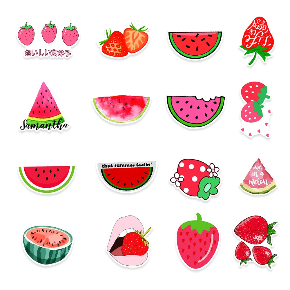50PCS Watermelon Strawberry Cute Graffiti Laptop Skateboard Guitar Refrigerator Water Cup Waterproof Sticker