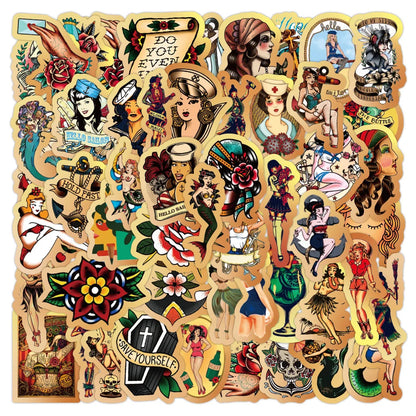 50pcs Retro Beauty Sailor Jerry Graffiti Sticker Waterproof Sticker