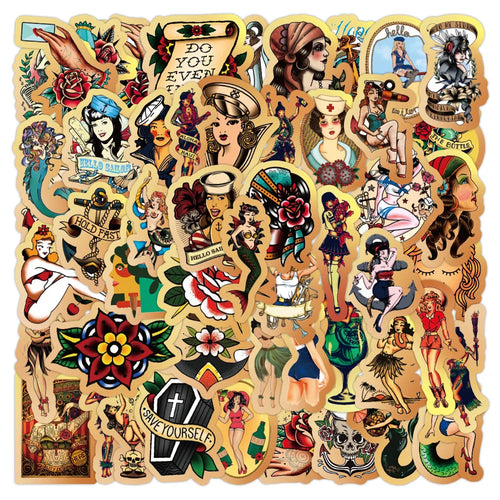 50pcs Retro Beauty Sailor Jerry Graffiti Sticker Waterproof Sticker