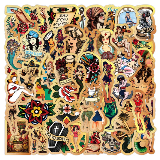 50pcs Retro Beauty Sailor Jerry Graffiti Sticker Waterproof Sticker