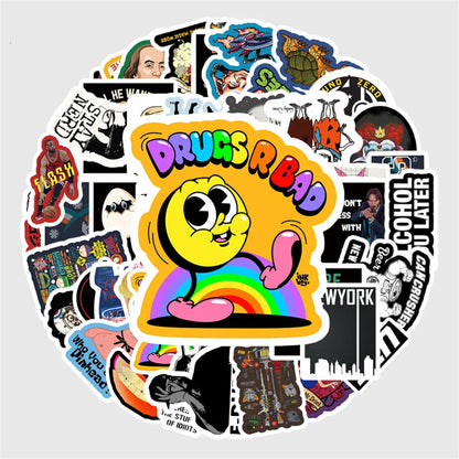 50PCS Cartoon Humor Funny Graffiti Laptop Guitar Motorcycle Luggage Skateboard Bike Waterproof Stickers