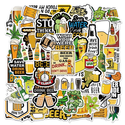 50PCS cartoon animation camping happy beer decorative style graffiti stickers, personalized, fashionable and creative trend DIY exquisite decorative decal cups, helmets, skateboard popular sticker toys