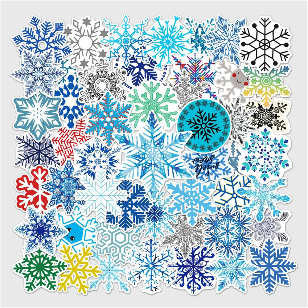 50 pieces of cartoon snowflake pattern decorative style graffiti stickers, personalized, fashionable and creative DIY exquisite decorative decal cups, helmets, skateboard popular sticker toys