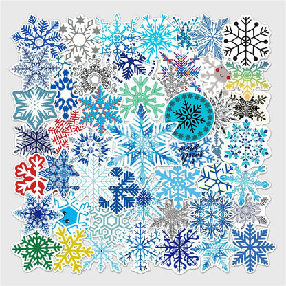 50 pieces of cartoon snowflake pattern decorative style graffiti stickers, personalized, fashionable and creative DIY exquisite decorative decal cups, helmets, skateboard popular sticker toys
