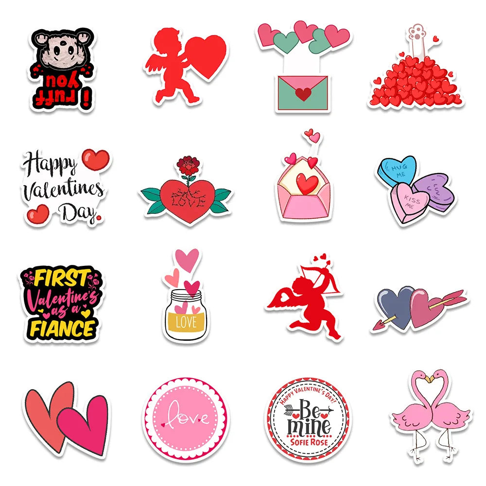 50PCS Valentine's Day series love graffiti stickers, personalized, fashionable and creative decoration DIY exquisite decals luggage, notebook, refrigerator, skateboard, water cup, popular sticker toys