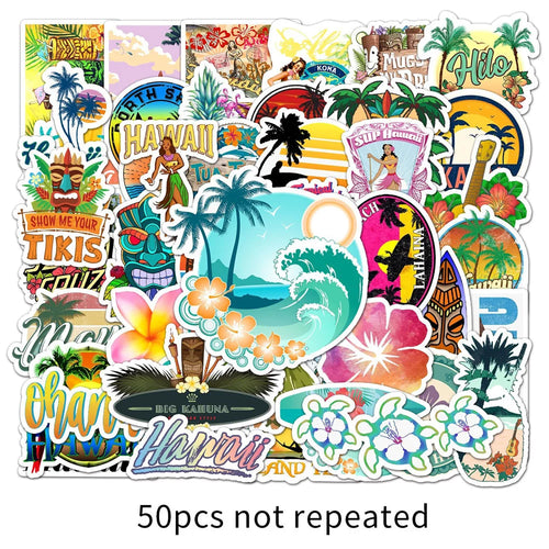 50PCS New Cartoon Hawaiian Beach Landscape Ins Wind Personality Graffiti Decoration Suitcase Guitar Waterproof Sticker