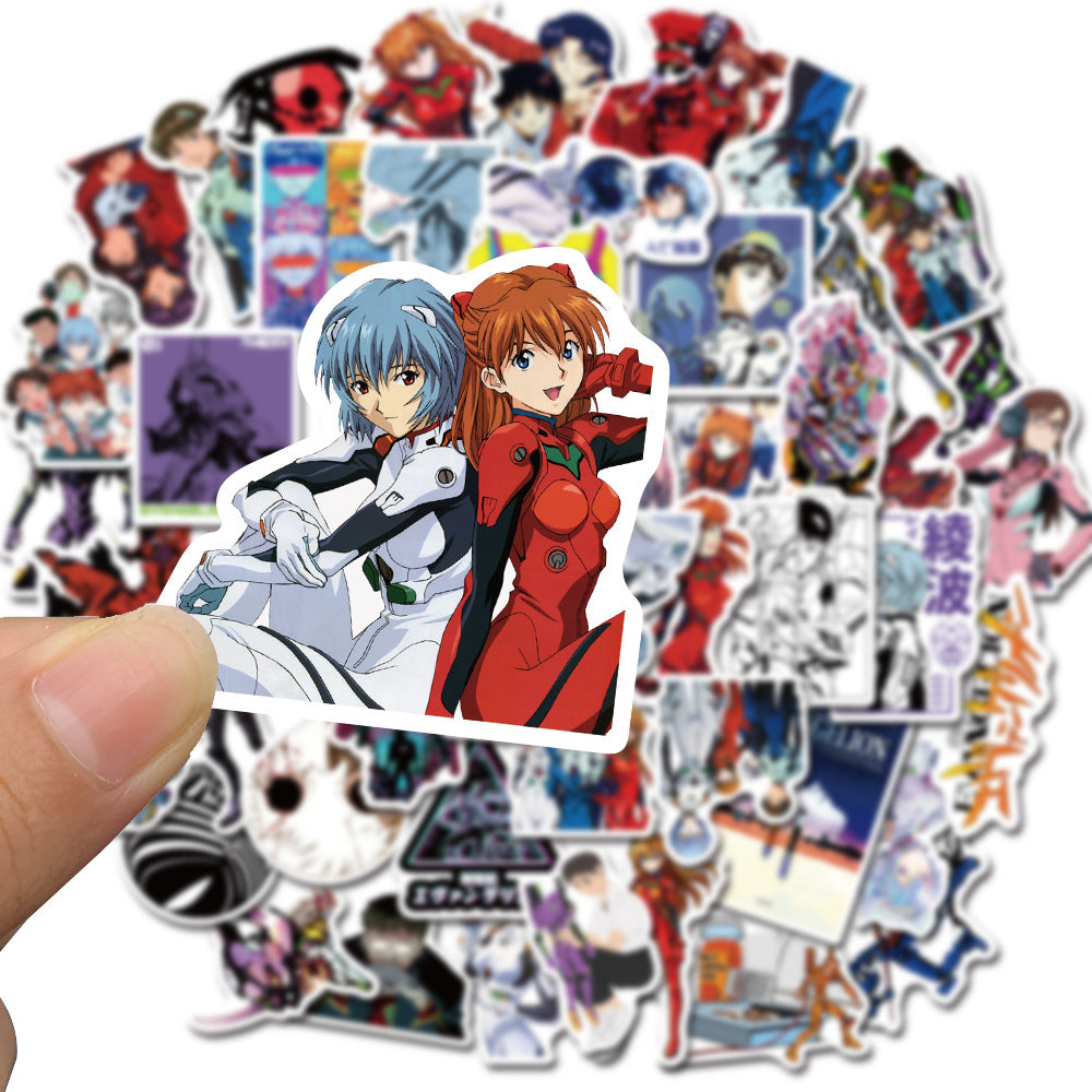 50PCS Evangelion (EVA) Inspired Stickers, Mecha & Angel Cartoon Doodles for Anime Fans and Tech Decals