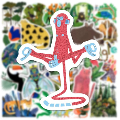 50PCS Artistic Sense Children's Illustration Animal and Plant Graffiti Stickers Trolley Case Notebook Stickers