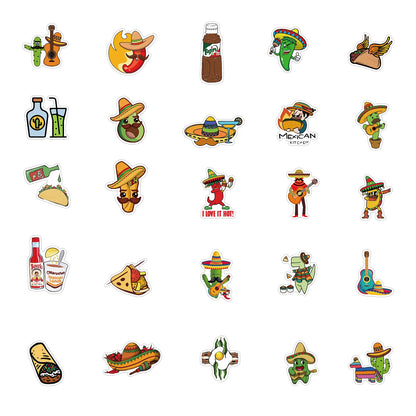50PCS Mexican Style Food Graffiti Waterproof Sticker Suitcase Notebook Mobile Phone Refrigerator Water Cup Helmet