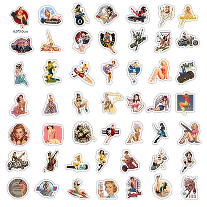 50PCS Car Stickers Do Not Repeat Sexy Retro Girl Poster Stickers Waterproof Laptop Suitcase Helmet Stickers