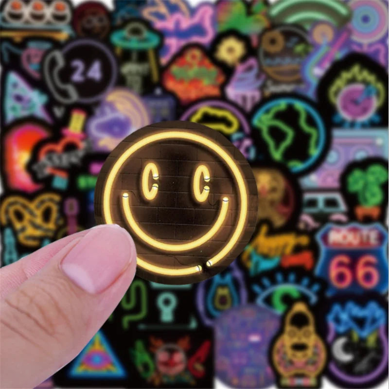 50PCS Neon Graffiti Stickers Cartoon Creative Motorcycle Computer Skateboard Luggage Decoration Toys