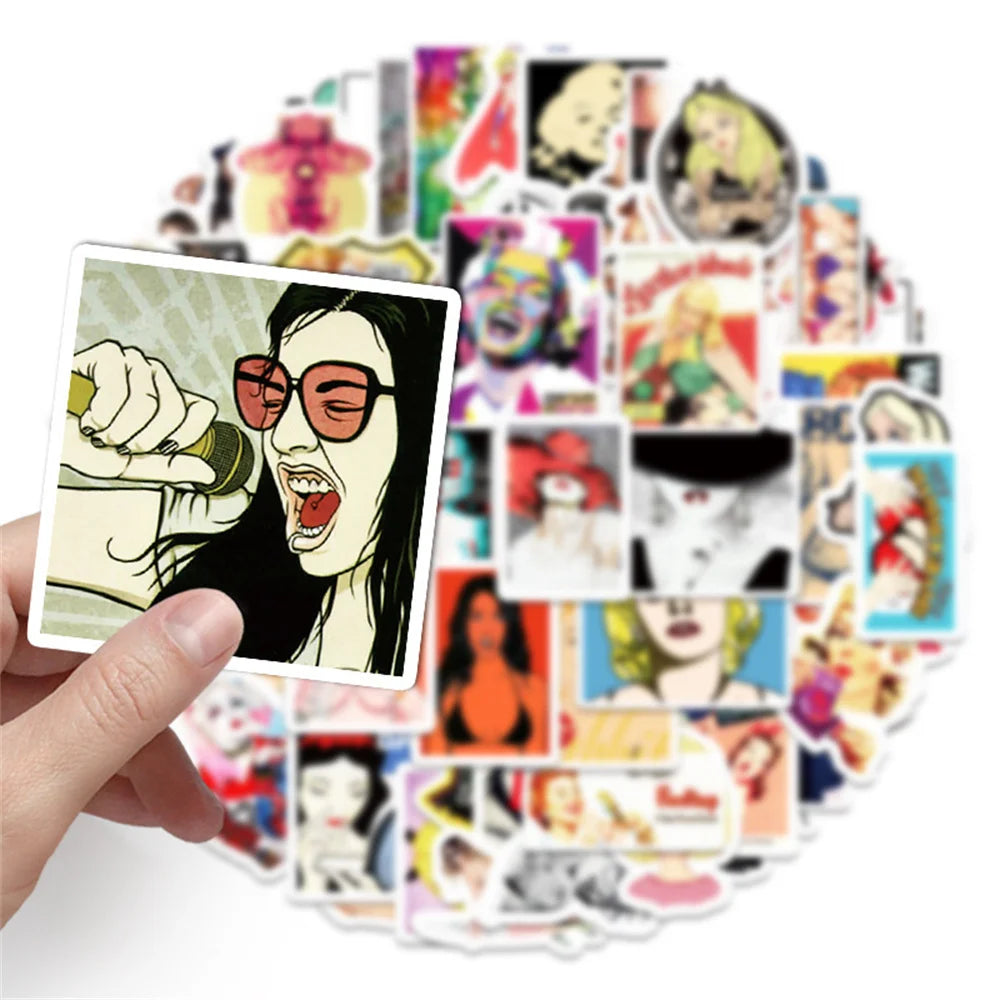 50PCS Blonde Sexy Girl Sticker Otaku Welfare Decoration Laptop Skateboard Waterproof Cartoon Anime Beauty Sticker