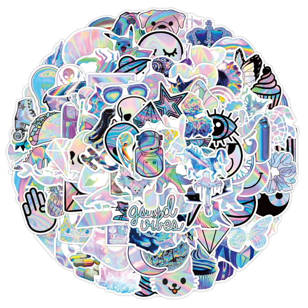 50pcs Holographic Series Graffiti Stickers Notebook Computer Skateboard Luggage Waterproof Stickers Customized