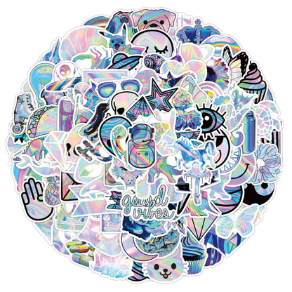 50pcs Holographic Series Graffiti Stickers Notebook Computer Skateboard Luggage Waterproof Stickers Customized