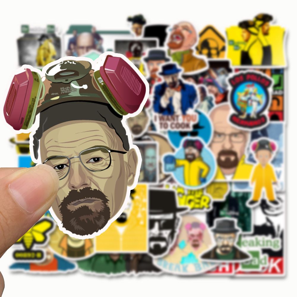 50PCS Breaking Bad Cartoon Character Stickers for Suitcases, Carry-Ons, Guitars, Skateboards, Stationery Boxes, and Desktop Decor