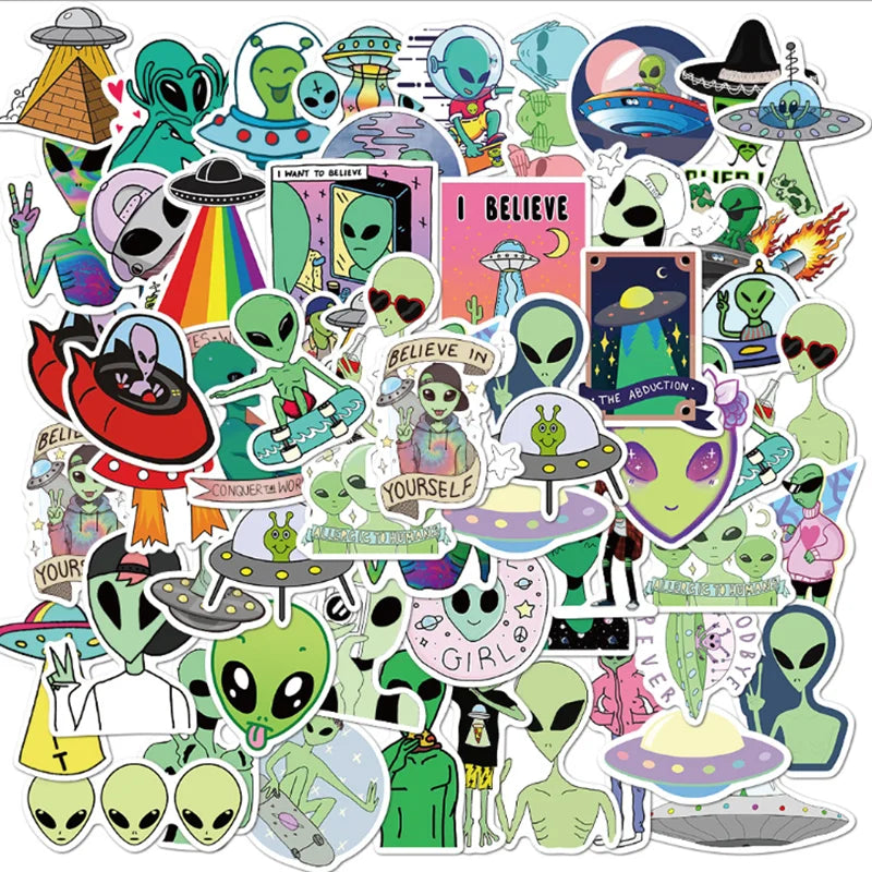 50PCS  Cartoon Creative Alien Personality Motorcycle Notebook Skateboard Suitcase Waterproof Graffiti Stickers