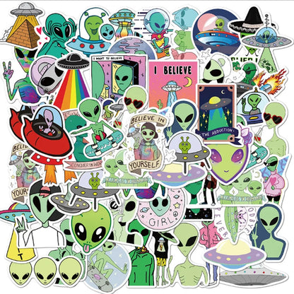 50PCS  Cartoon Creative Alien Personality Motorcycle Notebook Skateboard Suitcase Waterproof Graffiti Stickers