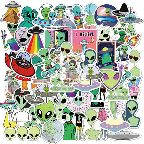 50PCS  Cartoon Creative Alien Personality Motorcycle Notebook Skateboard Suitcase Waterproof Graffiti Stickers