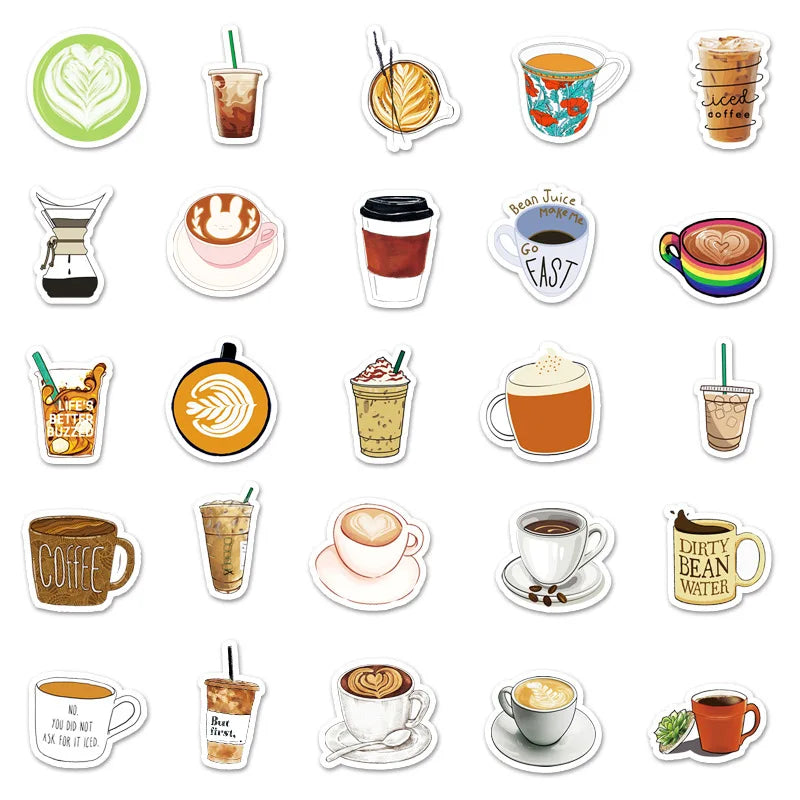 50PCS Cardone personalized coffee decorative style graffiti stickers, personalized fashion and creative trend DIY exquisite decorative decal cups, helmets, skateboard popular sticker toys