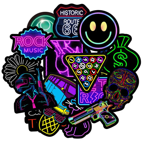 50PCS Purple Neon Creative Stickers Graffiti Refrigerator Computer Mobile Phone Water Cup Decoration Sticker