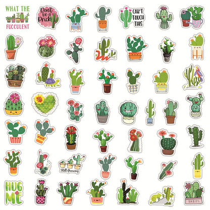 50PCS New Cute Green Plant Cactus Graffiti Waterproof Sticker Suitcase Notebook Refrigerator Stationery BoxHelmet