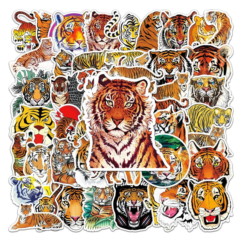 50PCS Tiger Graffiti Stickers Personality Cool Animal DIY Motorcycle Luggage Waterproof Stickers