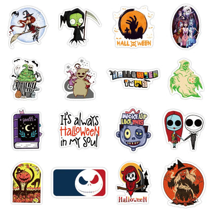 50 pieces of horror cartoon Halloween-themed graffiti stickers, personalized DIY water cups, suitcases, laptops, phone cases, skateboards, guitars, car decoration stickers and toys