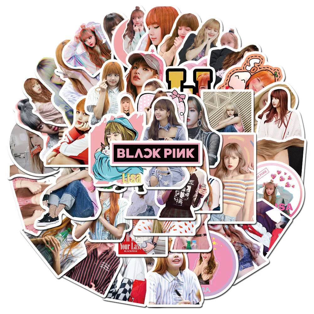 50pcs black Pink Combination Graffiti Girl Cartoon Sticker Suitcase Graffiti Decoration Waterproof Sticker