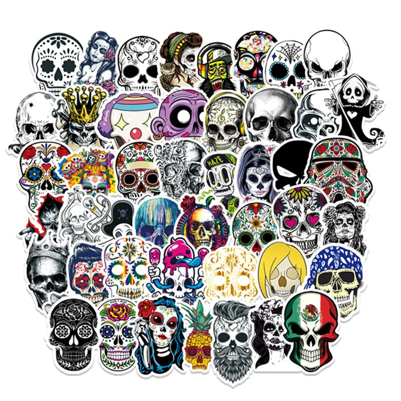 50PCS Non-repetitive Symphony Horror Skull Sticker Halloween Graffiti Refrigerator Computer Decoration Sticker