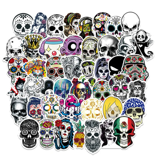 50PCS Non-repetitive Symphony Horror Skull Sticker Halloween Graffiti Refrigerator Computer Decoration Sticker