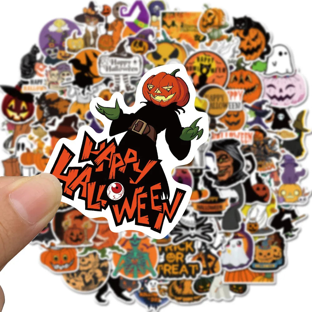 50PCS Cartoon cute Halloween horror Pumpkin fun series decorative style graffiti stickers, personalized, fashionable and creative trend DIY exquisite decorative decal cups, helmets, skateboard popular sticker toys