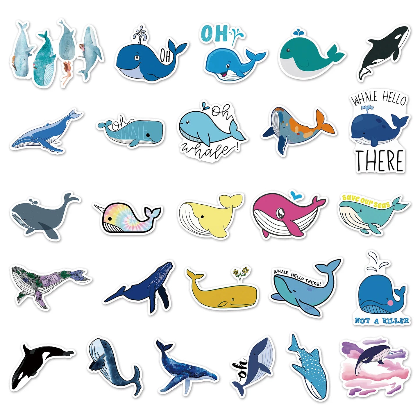 50pcs Popular Animation Whale Graffiti Decoration Luggage Compartment Waterproof Sticker