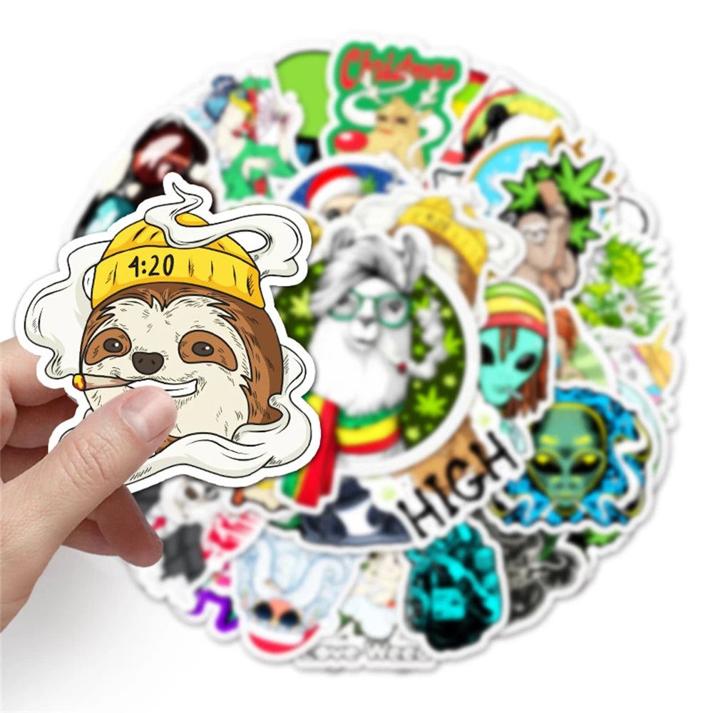50PCS New Cartoon Spoof Smoking Graffiti Decorative Luggage Car Waterproof Sticker