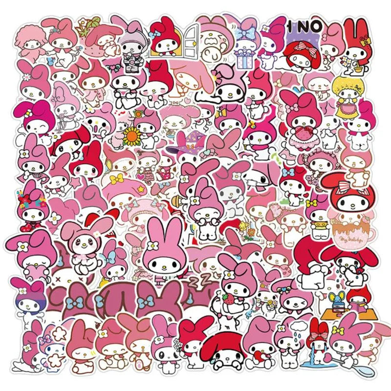 50PCS cartoon cute pink rabbit decorative style graffiti stickers, personalized, fashionable and creative DIY exquisite decorative decal cups, helmets, skateboard popular sticker toys