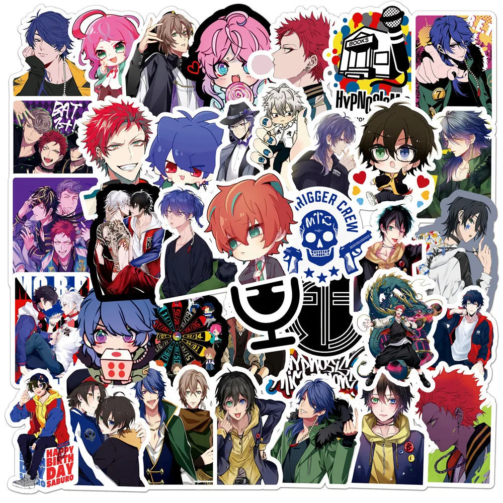 50 pieces of cartoon anime hypnotic microphone graffiti stickers, personalized DIY luggage, refrigerator, notebook waterproof decorative sticker toys