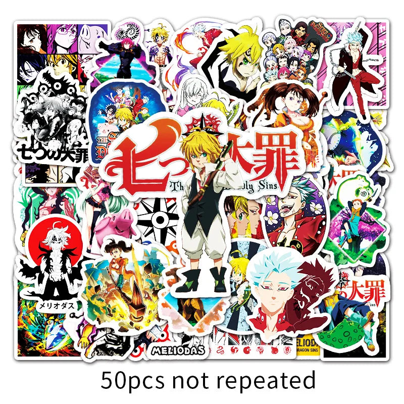 50PC Seven Deadly Sins Stickers Cartoon Personality Comics Suitcase Stickers DIY Skateboard Refrigerator Graffiti Stickers