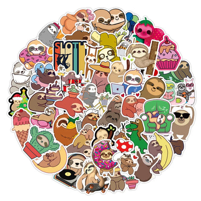 50PCS Cute New Small Animal Sloth Graffiti Stickers Waterproof Notebook Scooter Trolley Case Decorative Stickers