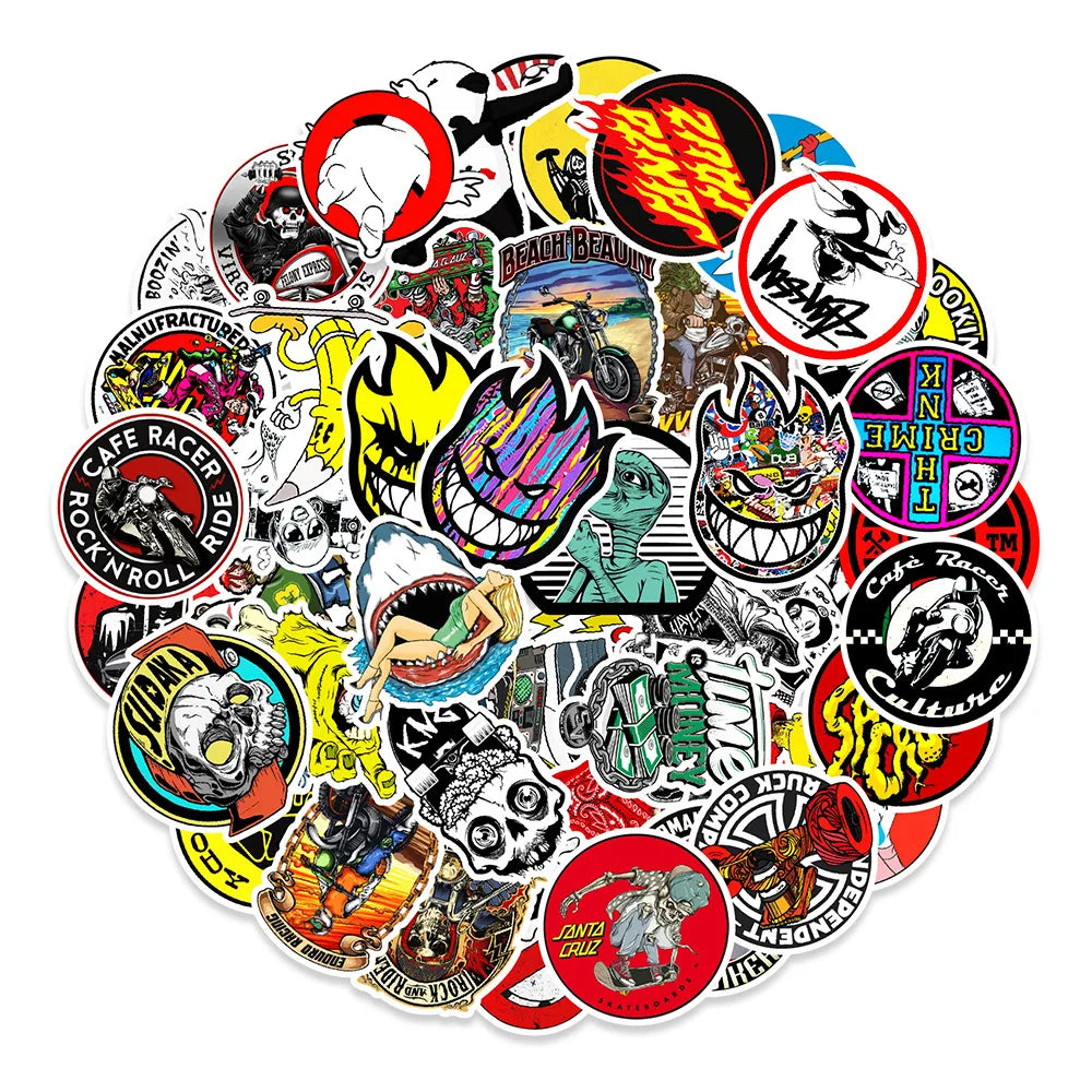 50PCS Personalized Skateboard Cartoon Graffiti Waterproof Sticker Suitcase Notebook Refrigerator Water Cup Helmet