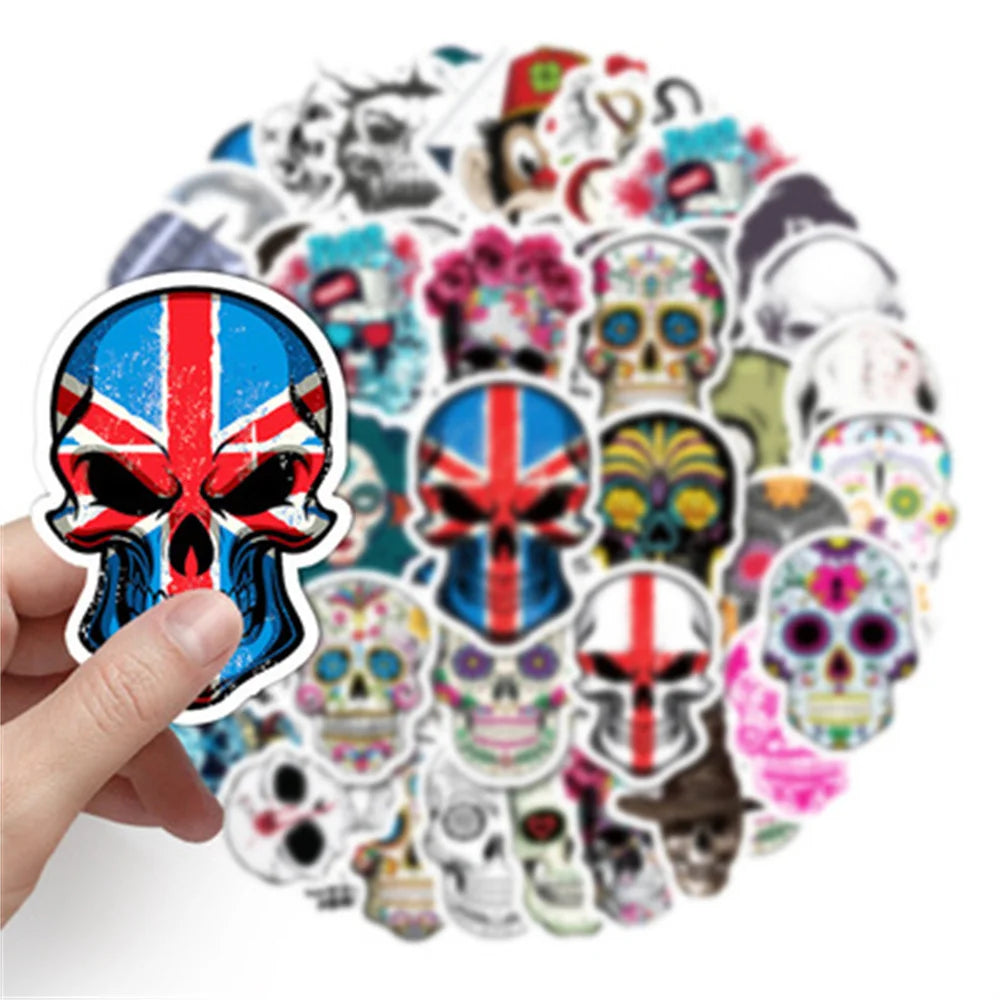 50pcs New Halloween Skull Cartoon Stickers Scary Face Graffiti Decoration Suitcase Guitar Waterproof Stickers