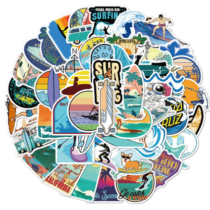 50PCS  Cartoon Summer Beach Surfing Mobile Phone Shell Graffiti Diary Skateboard Decoration Waterproof Stickers Toys