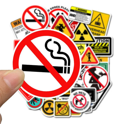 50PCS detachable warning sign decorative style graffiti stickers, personalized, fashionable and creative trend DIY exquisite decorative decal cups, helmets, skateboards, popular sticker toys