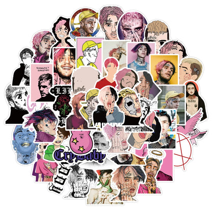 50PCS Rapper Lil Peep Graffiti Waterproof Sticker Suitcase Notebook Mobile Phone Refrigerator Skate board Water Cup