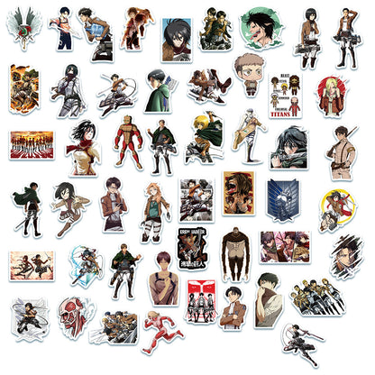 50PCS Attack on Titan Inspired Stickers - Anime Apocalypse Doodle Decals for Dystopian Worldbuilding, Existential Threat Journals & Titan Warfare Art Projects
