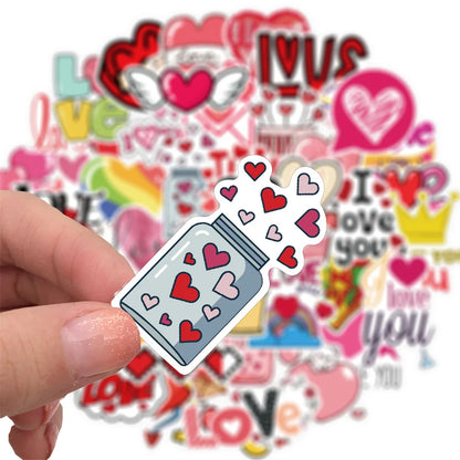 50PCS Valentine's Day Sticker Pink Love Luggage Motorcycle Trolley Case Notebook Waterproof Sticker