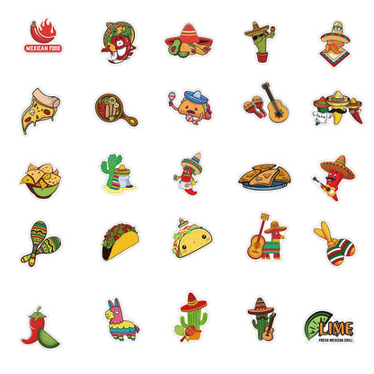 50PCS Mexican Style Food Graffiti Waterproof Sticker Suitcase Notebook Mobile Phone Refrigerator Water Cup Helmet