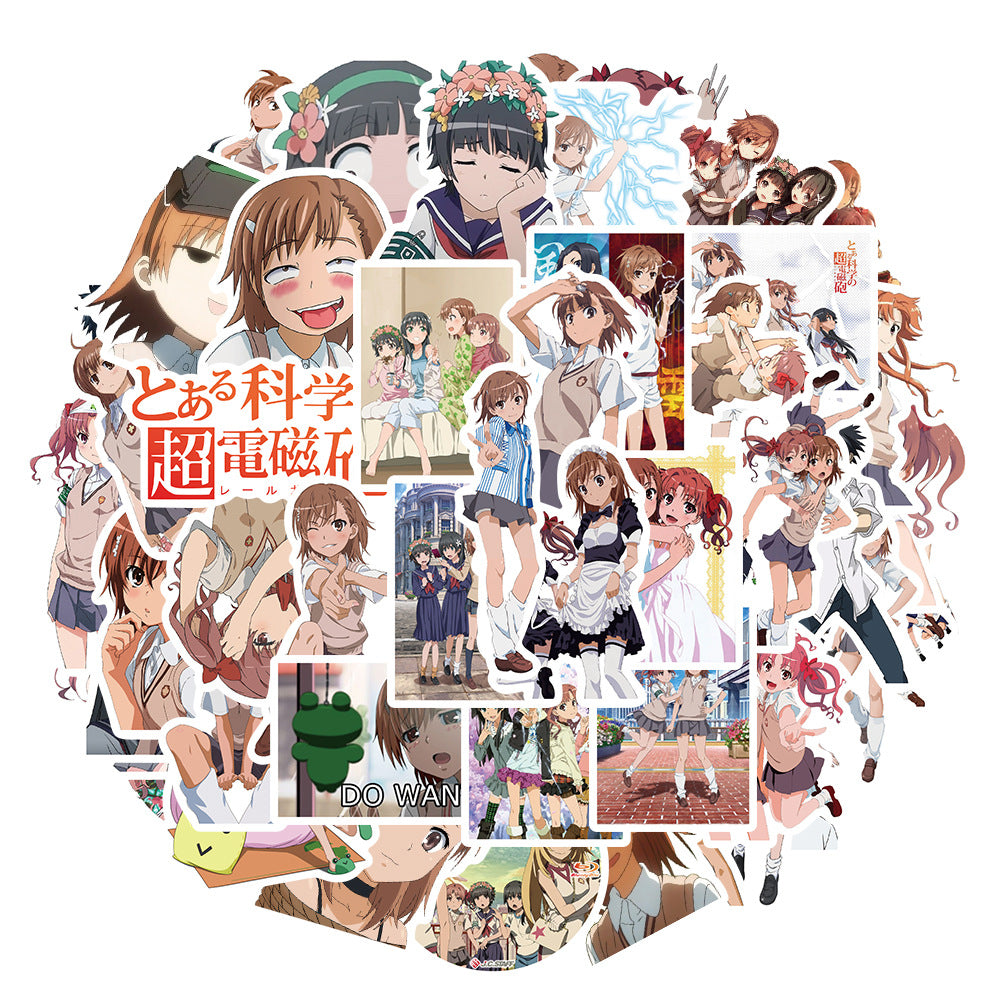 50PCS Misaka Mikoto "Railgun" Stickers, Cute Anime Girl with Electric Powers Doodles for Anime Collections