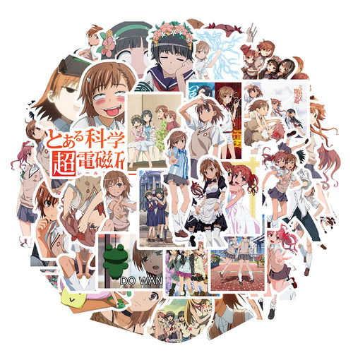 50PCS Misaka Mikoto "Railgun" Stickers, Cute Anime Girl with Electric Powers Doodles for Anime Collections