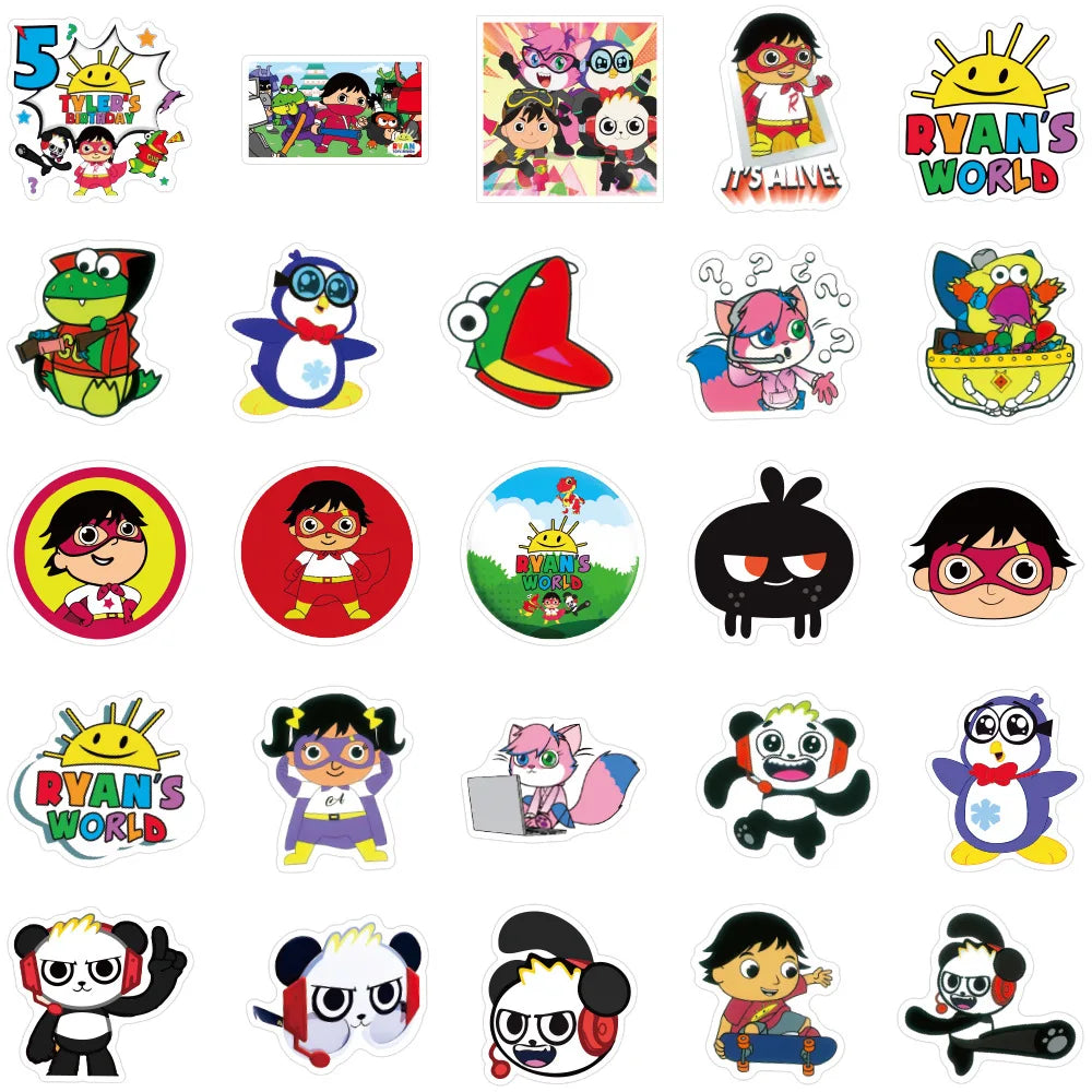 50PCS Art Illustration Popular Creative Cartoon New Ryan's World Series Decorative Style Graffiti Stickers Personalised Fashion Creative DIY Exquisite Decorative Decals Suitable For Cups, Helmets, Skateboards Popular Stickers Toys