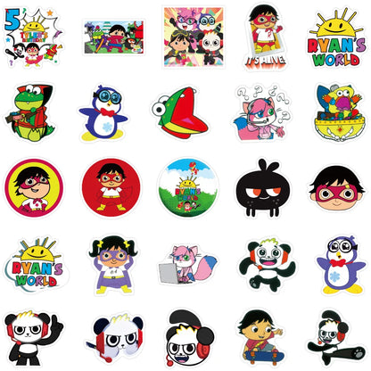 50PCS Art Illustration Popular Creative Cartoon New Ryan's World Series Decorative Style Graffiti Stickers Personalised Fashion Creative DIY Exquisite Decorative Decals Suitable For Cups, Helmets, Skateboards Popular Stickers Toys